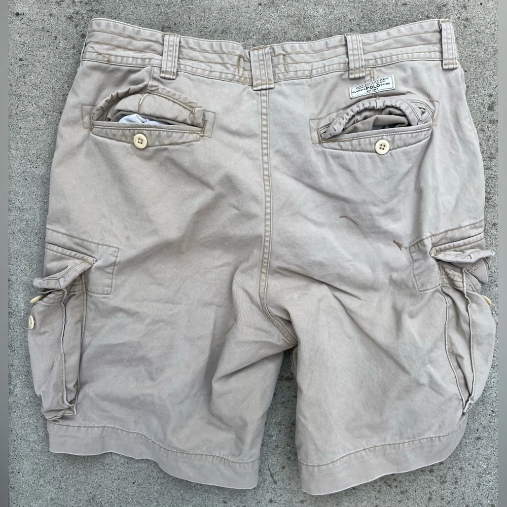 Men's‎ Vintage Polo Ralph Lauren Shorts Beige Cargo 38 Preppy Casual Beach TIKI